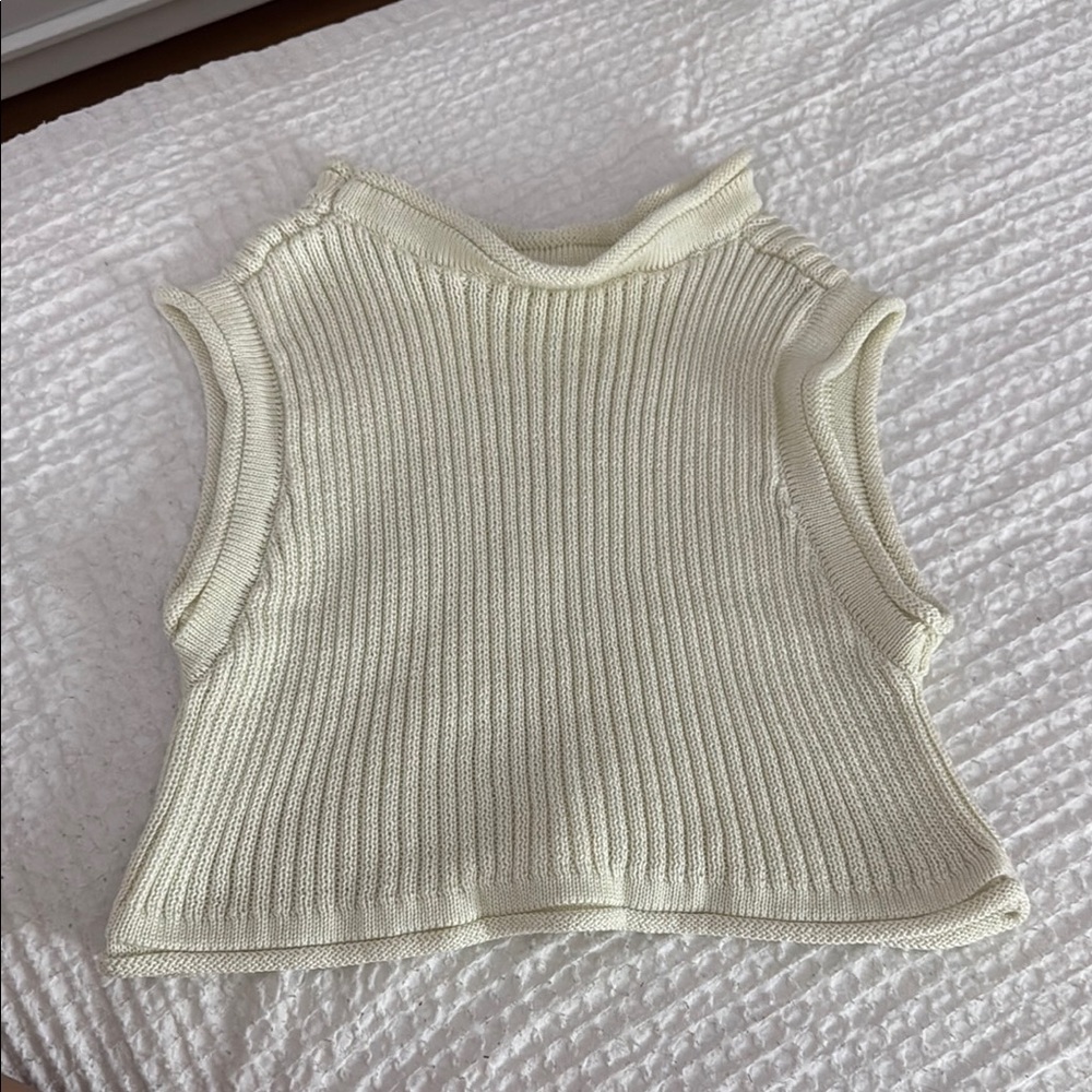 Sleeveless Ribbed Knit Top - Cream